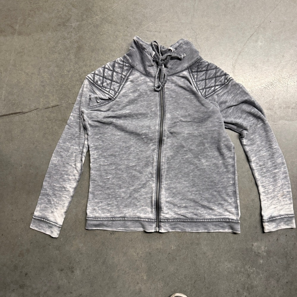 Converse One Star Mens XL Grey Acid Wash Quilted Moto Zip Up Sweatshirt Jacket